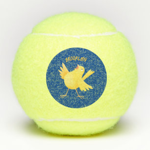 Cute singing yellow canary bird cartoon tennis balls