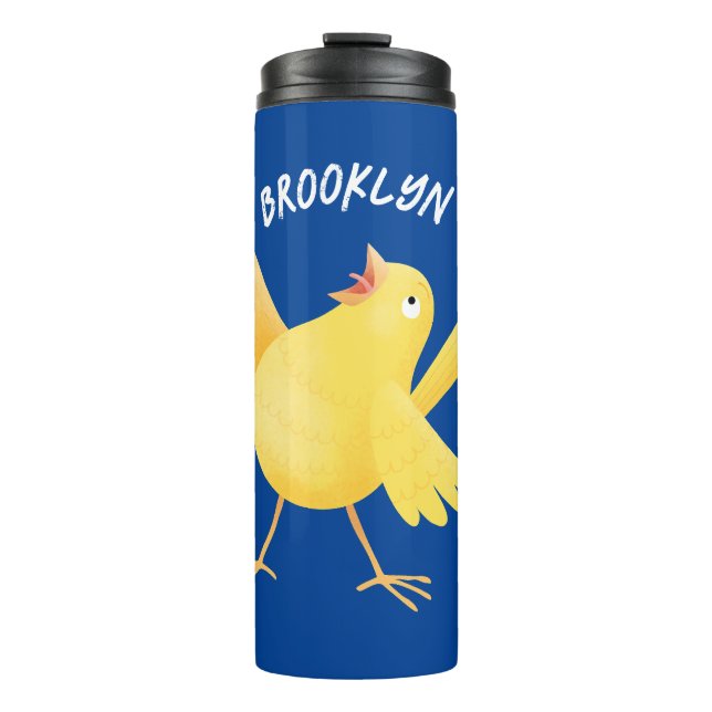Cute singing yellow canary bird cartoon  thermal tumbler (Front)