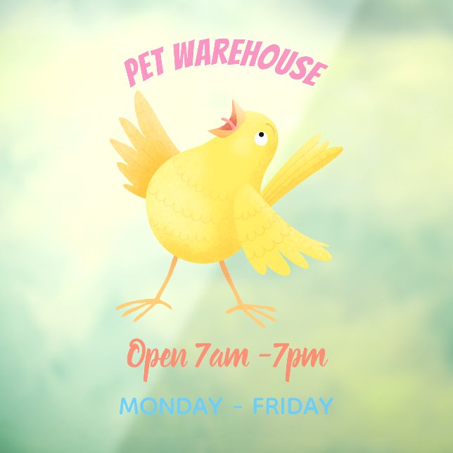 Cute singing yellow canary bird cartoon window cling (Sheet 3)