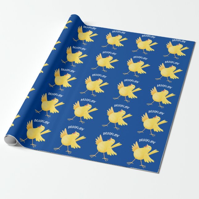 Cute singing yellow canary bird cartoon wrapping paper (Unrolled)