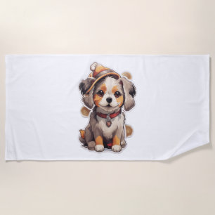 Cute single-dog Stickers Beach Towel
