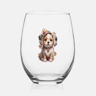Cute single-dog Stickers Stemless Wine Glass