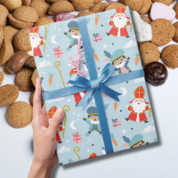 Cute Sinterklaas and Piet Pattern on light blue