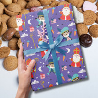 Cute Sinterklaas and Piet Pattern on Purple