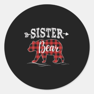 Cute Sister Bear Dark Red Pleid Xmas Pajama Family Classic Round Sticker