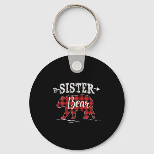 Cute Sister Bear Dark Red Pleid Xmas Pajama Family Key Ring