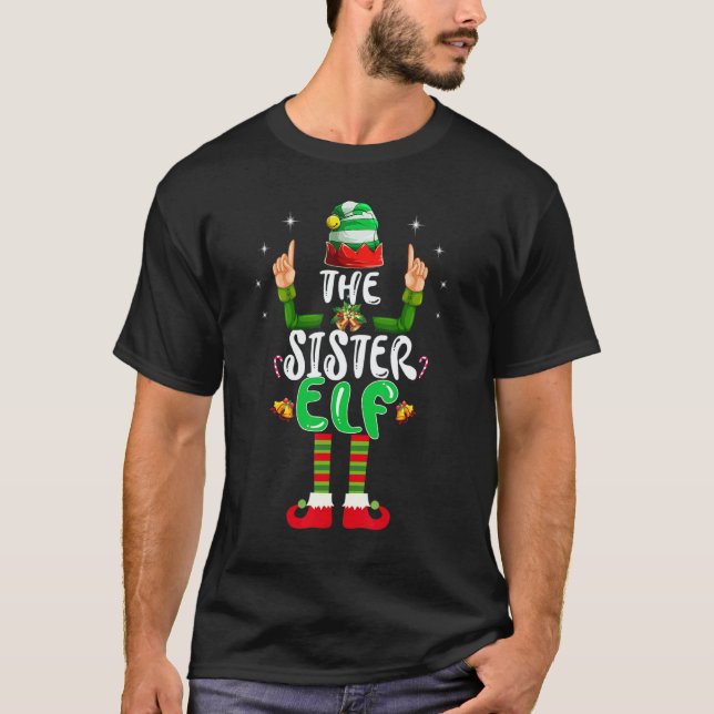 Cute Sister Elf Matching Family Group Christmas Pa T-Shirt (Front)