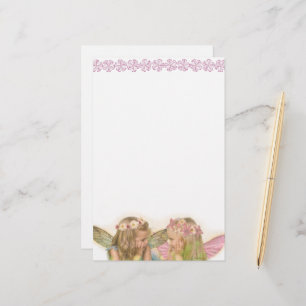 Cute Sister Fairy Friends in Pink Fantasy Art Stationery