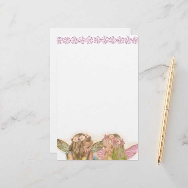 Cute Sister Fairy Friends in Pink Fantasy Art Stationery (Front/Back In Situ)