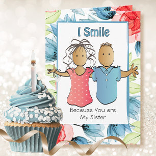 Cute Sister Funny Saying Ethnic Cartoon Birthday Card