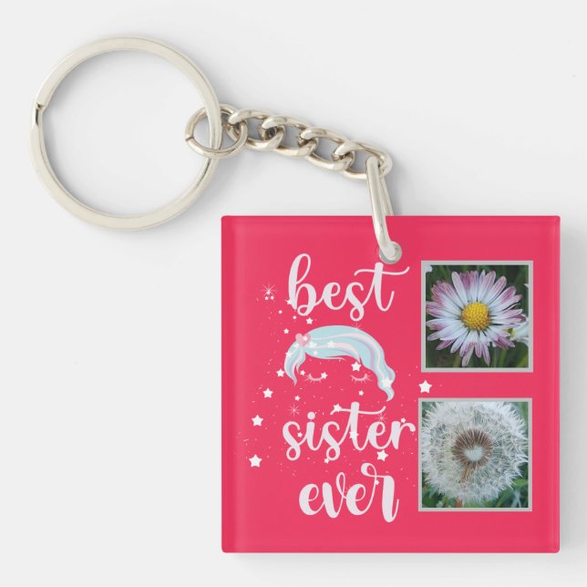 Cute Sister Photo Template Key Ring (Front)