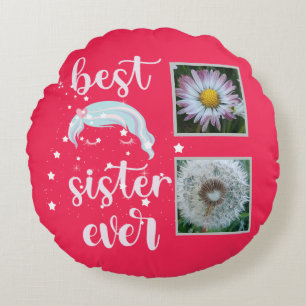 Cute Sister Photo Template Round Cushion