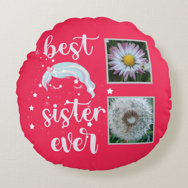 Cute Sister Photo Template Round Cushion (Front)