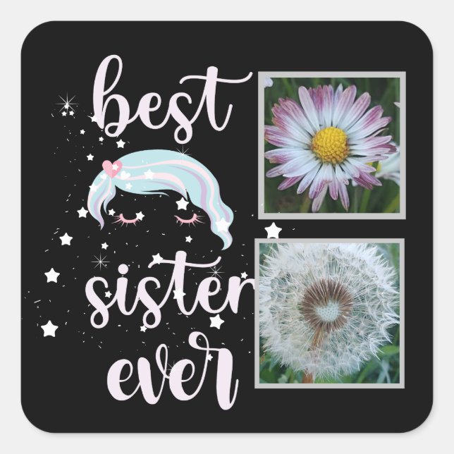 Cute Sister Photo Template Square Sticker (Front)