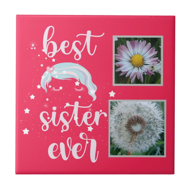 Cute Sister Photo Template Tile (Front)
