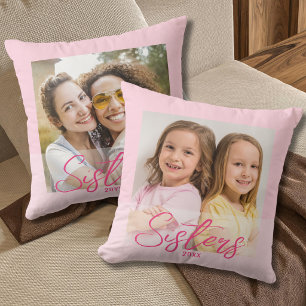 Cute Sisters Then And Now 2 Photo Light Pink Cushion