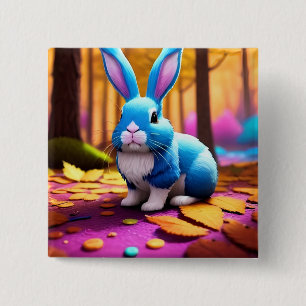 Cute Sitting Blue Bunny Portrait  15 Cm Square Badge
