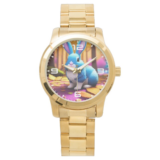Cute Sitting Blue Bunny Portrait  Watch (Front)