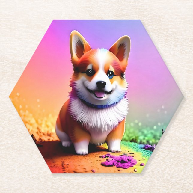 Cute Sitting Corgi Dog-33663 Paper Coaster (Front)