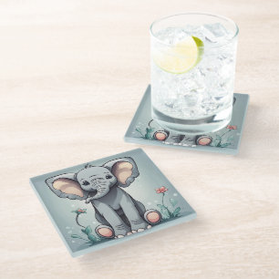 Cute sitting elephant glass coaster