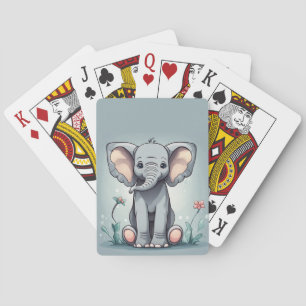 Cute sitting elephant playing cards