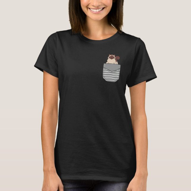 Cute Sitting Ragdoll Cat In Pocket T-Shirt (Front)