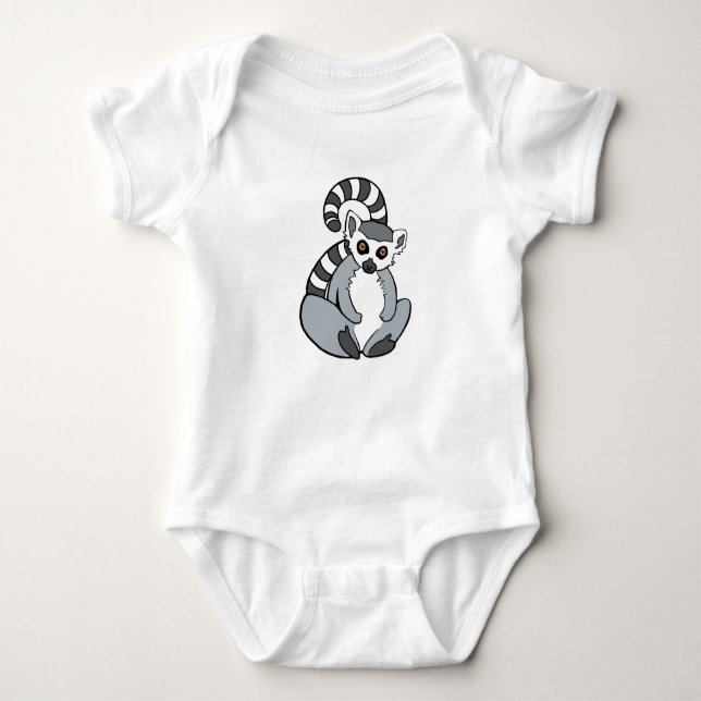 Cute Sitting Ring-Tailed Lemur Baby Bodysuit (Front)