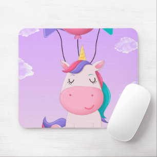 Cute Sitting Unicorn and Balloons Lilac Mouse Mat