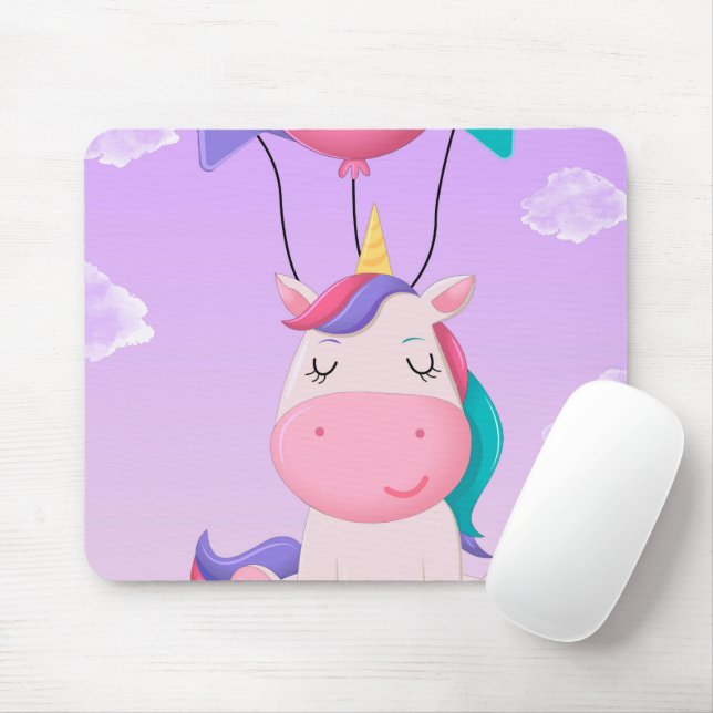 Cute Sitting Unicorn and Balloons Lilac Mouse Mat (With Mouse)