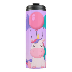 Cute Sitting Unicorn and Balloons Lilac Thermal Tumbler