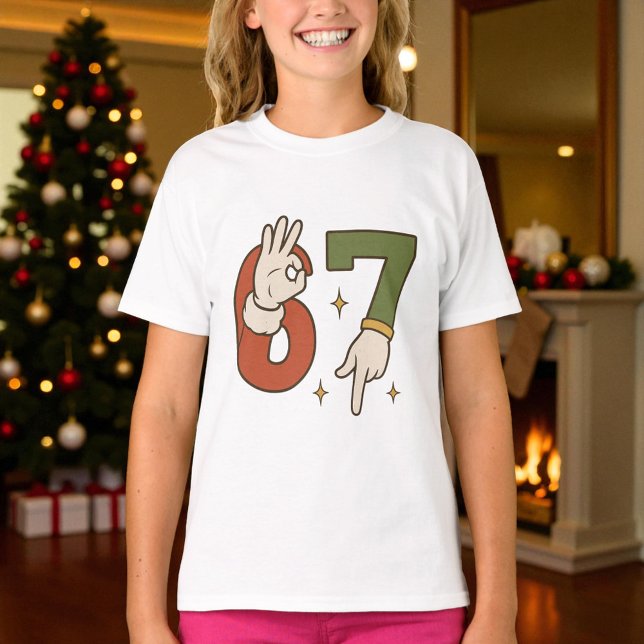 Cute Six Seven 67 6 7 Christmas Santa Elf  T-Shirt (Creator Uploaded)