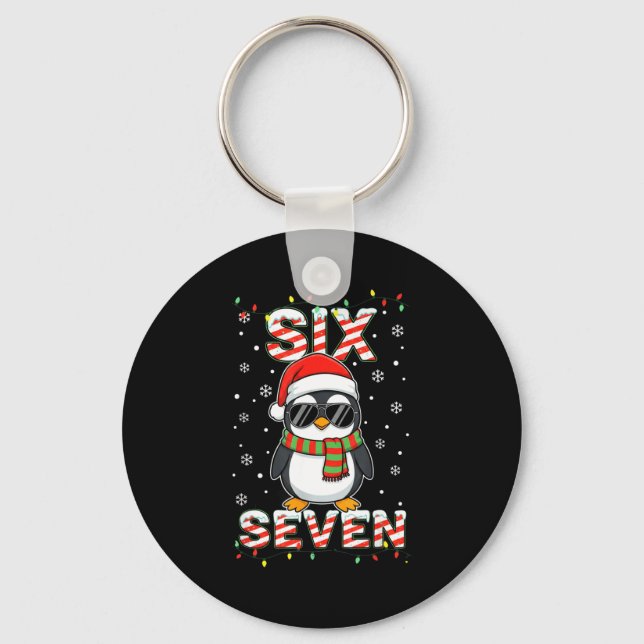 Cute Six Seven 67 Penguin Kids Christmas Holiday  Key Ring (Front)