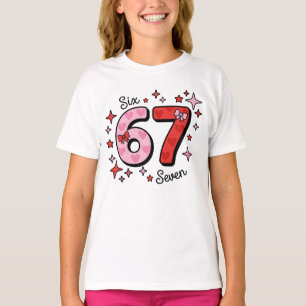 Cute Six Seven Meme – Pink & Red 6 7 with Hearts T-Shirt