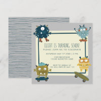 Cute Skateboard Monsters Birthday Boy 7th Party