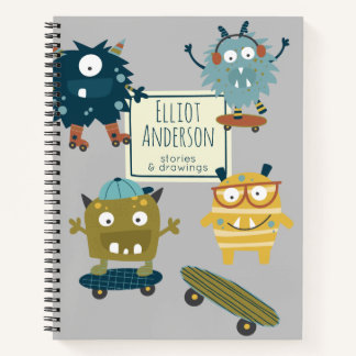 Cute Skateboard Monsters Personalised Story Notebook