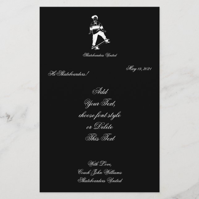 Cute Skateboarder Boy Add Name and Text Stationery (Front)