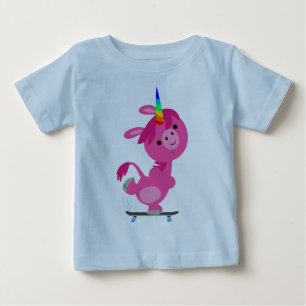 Cute Skateboarding Cartoon Unicorn Baby T-Shirt