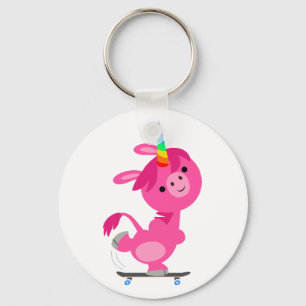 Cute Skateboarding Cartoon Unicorn Key Ring