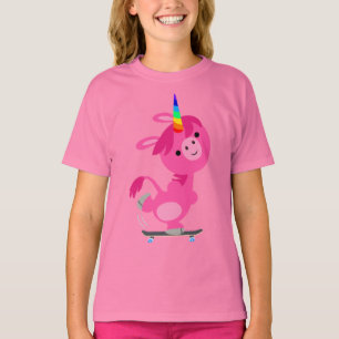 Cute Skateboarding Cartoon Unicorn Kids T-Shirt