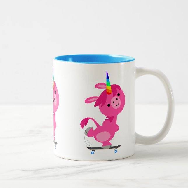 Cute Skateboarding Cartoon Unicorn Two-Tone Coffee Mug (Right)