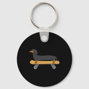 Cute Skateboarding Dachshund  Key Ring