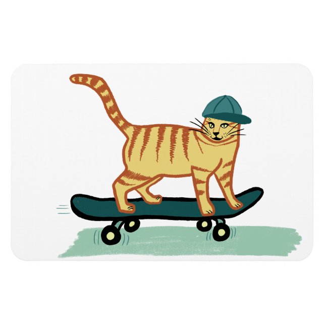 Cute Skateboarding Kitty Cat Magnet (Horizontal)