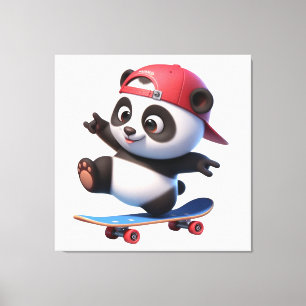 Cute Skateboarding Panda Illustration Canvas Print