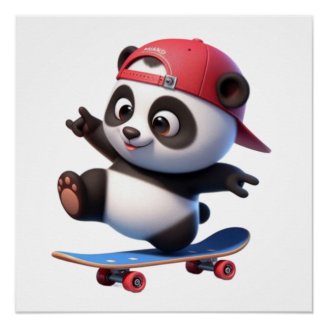 Cute Skateboarding Panda Illustration  Poster (Front)
