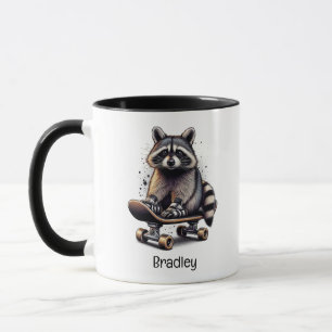 Cute Skateboarding Racoon Fun Animal Nature Art Mug