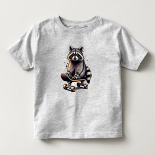 Cute Skateboarding Racoon Fun Animal Nature Art Toddler T-Shirt