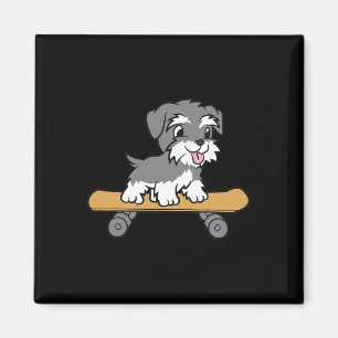 Cute Skateboarding Schnauzer Dog Miniature Schnauz Magnet