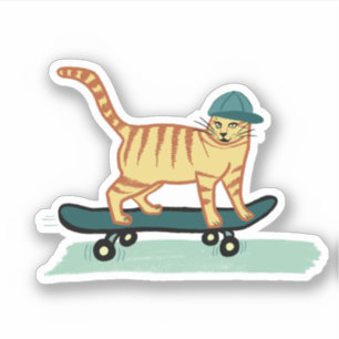 Cute Skateboarding Tabby Cat