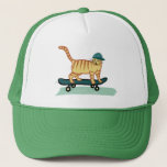 Cute Skateboarding Tabby Cat Trucker Hat<br><div class="desc">CHECK MEOWT! Have you ever seen a skateboarding cat?
 
 Check out this funny cat hat and check my shop for more matching items like mugs,  stickers and more. And of course more cat stuff too.
 
 Customise this with a name or other text.</div>