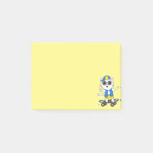Cute Skater Cat on Yellow Post-it Notes